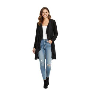 NWT GF Collection Vance Black Long Sheer Cardigan With Pockets